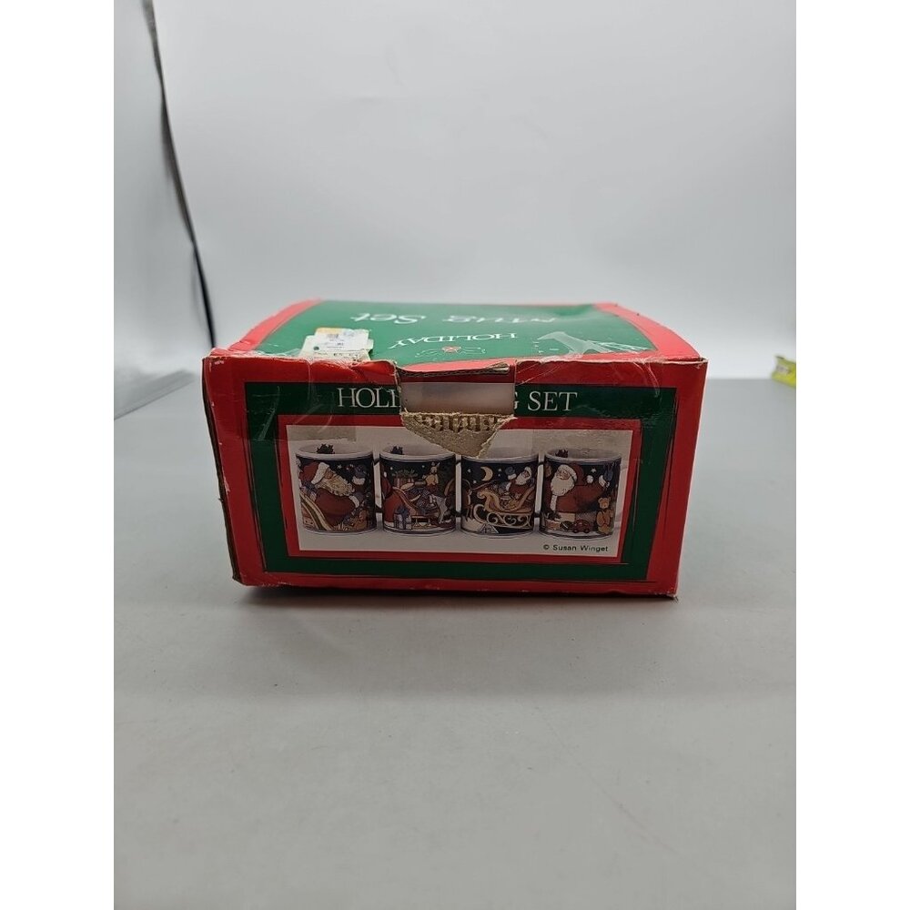 Susan Winget Holiday Greetings Winter Mug Set of 4 w/box Vintage